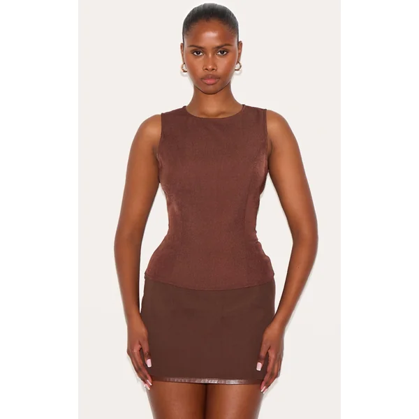 Chocolate Fitted Woven Long Top