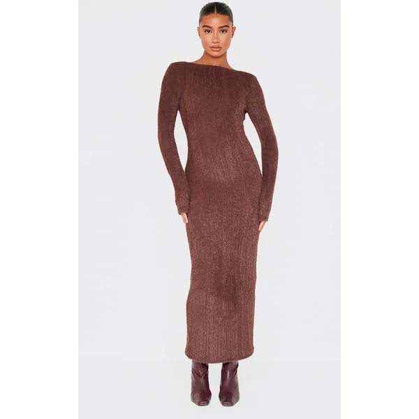 Chocolate Fluffy Scoop Back Maxi Dress