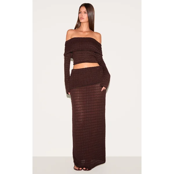 Chocolate Fold Over Textured Knit Skirt