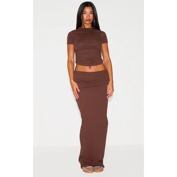 Chocolate Foldover Cotton Maxi Skirt