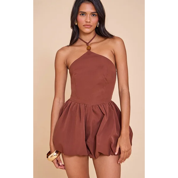 Chocolate Halterneck Puffball Romper