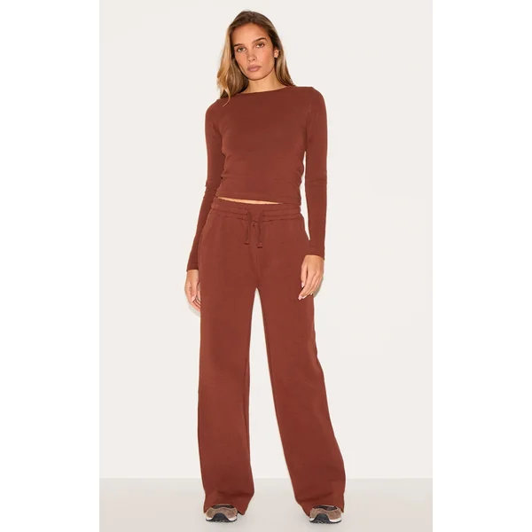 Chocolate Interlock Wide Leg Split Hem Sweatpants