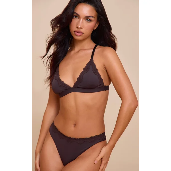 Chocolate Jersey Lace Trim Triangle Lingerie Set
