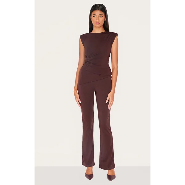 Chocolate Jersey Ruched Wrap Skinny Flare Pants