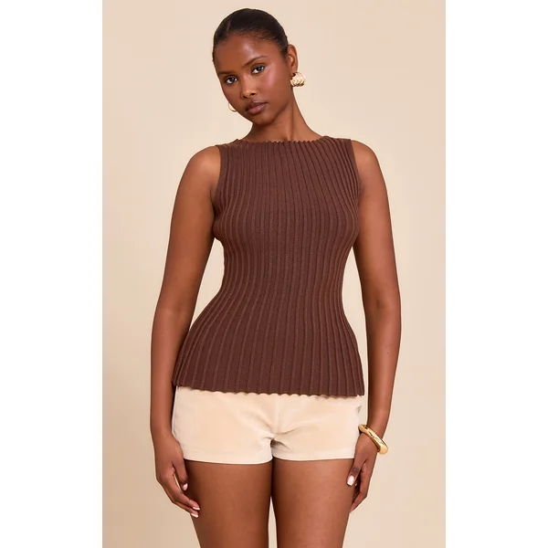 Chocolate Knit Boat Neck Peplum Top