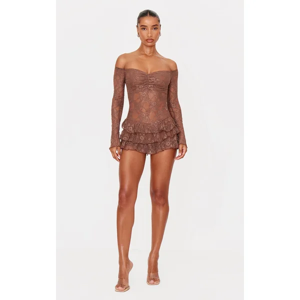 Chocolate Lace Bardot Rara Skort Romper