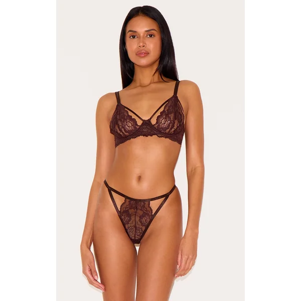 Chocolate Lace Strappy Cut Out Lingerie Set