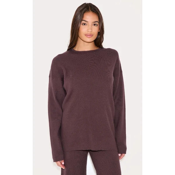 Chocolate Light Rib Knit Oversized Top