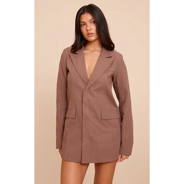 Chocolate Linen Blend Blazer Dress