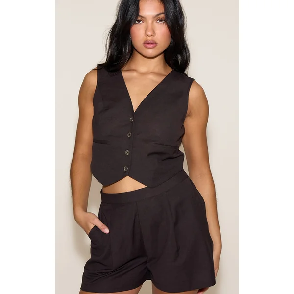 Chocolate Linen Look Oversized Detail Floaty Short