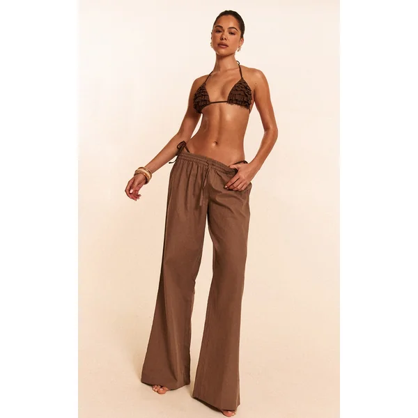 Chocolate Linen Look Wide Leg Beach Pant