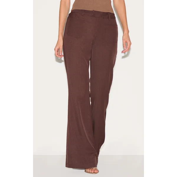 Chocolate Low Rise Pocket Detail Tailored Woven Flared Pants