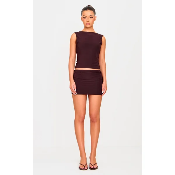 Chocolate Low Rise Slinky Micro Mini Skirt