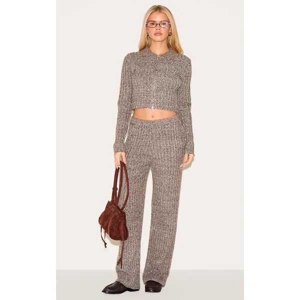 Chocolate Marl Knitted Tie Waist Pants