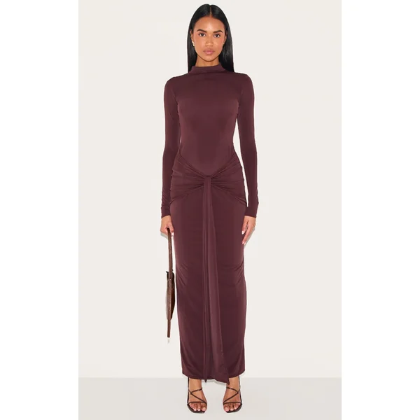 Chocolate Matte Sculpt Wrap Maxi Dress