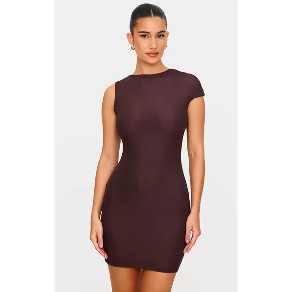 Chocolate Mesh Cap Sleeve Mini Dress