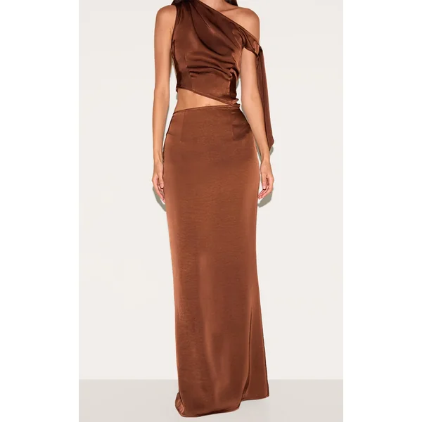 Chocolate Mid Rise Satin Maxi Skirt