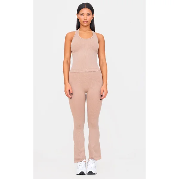 Chocolate Mocha Acid Wash Seamless Rib Flare Yoga Pants