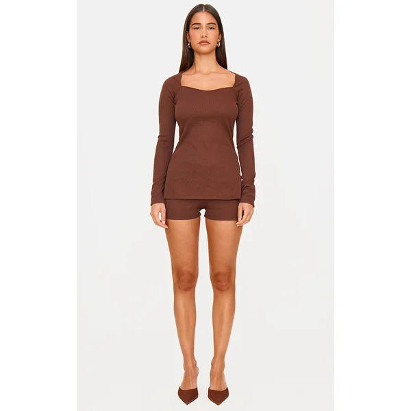 Chocolate Ottoman Ribbed Hot Pants