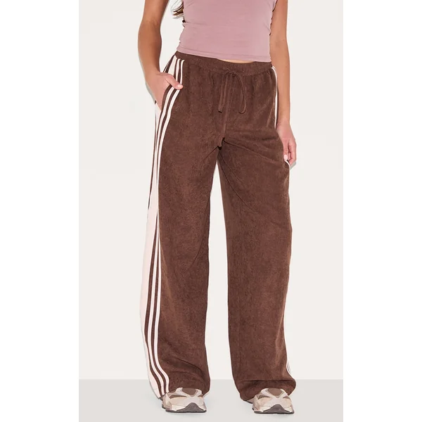 Chocolate Peach Skin Contrast Stripe Wide Leg Pants