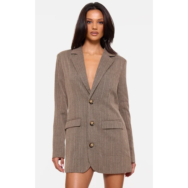 Chocolate Pinstripe Button Down Blazer Dress