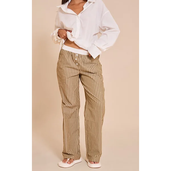 Chocolate Pinstripe Cotton Poplin Contrast Waistband Pant