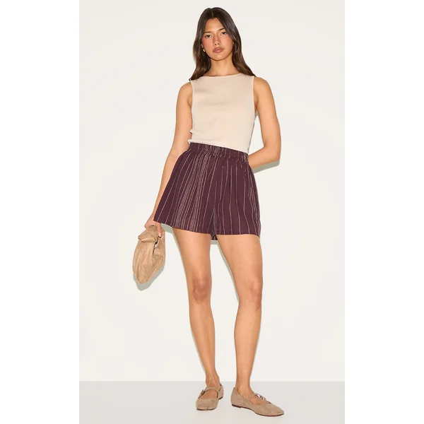 Chocolate Pinstripe Cotton Shorts