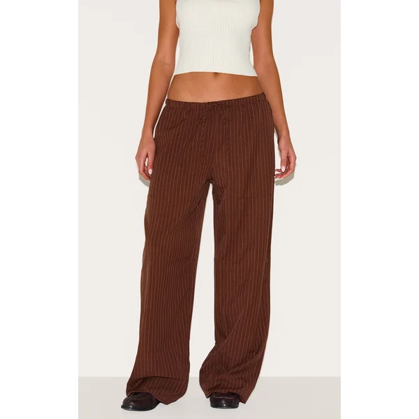 Chocolate Pinstripe Woven Drawstring Low Rise Relaxed Pants