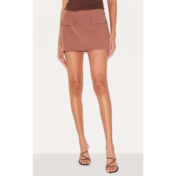 Chocolate Pocket Detail Structured Tailored Woven Mini Skirt
