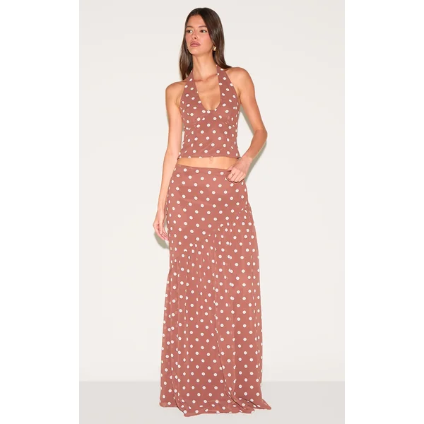 Chocolate Polka Dot Asymmetric Maxi Skirt