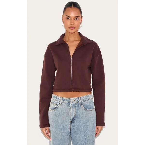 Chocolate Premium Boxy Sweat Zip Up Polo