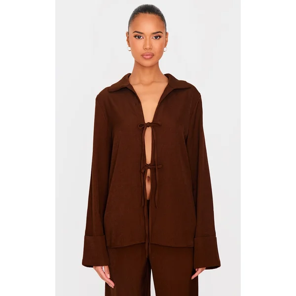 Chocolate Premium Long Sleeve Tie Front Shirt