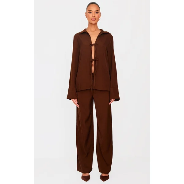 Chocolate Premium Wide Leg Mid Rise Pants