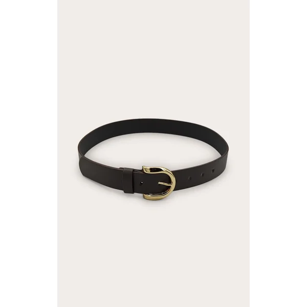 Chocolate Pu Curved D-ring Gold Buckle Belt