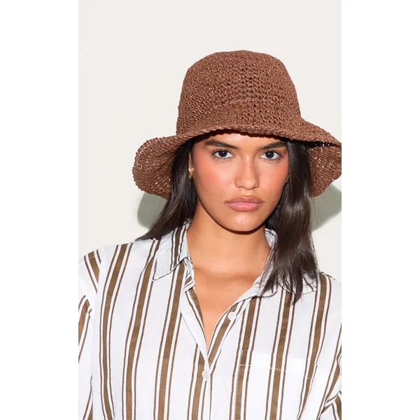 Chocolate Raffia Bucket Hat