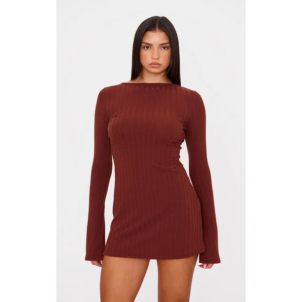 Chocolate Rib Tie Cut Out Back Shift Dress