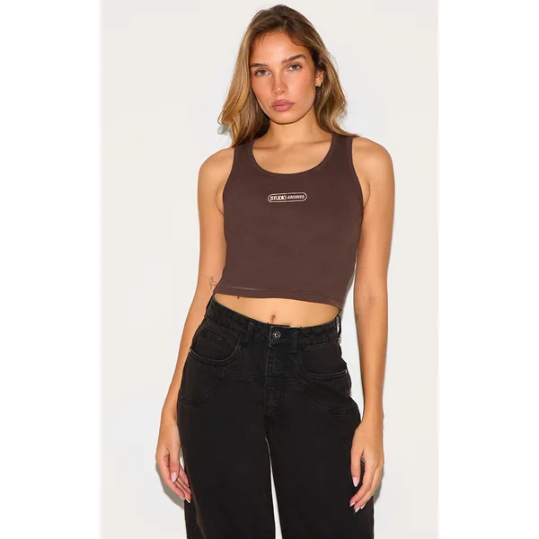 Chocolate Ribbed Contrast Studio Archives Embroidered Vest