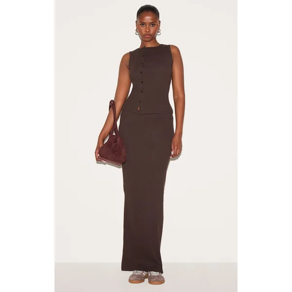 Chocolate Ribbed Maxi Skirt