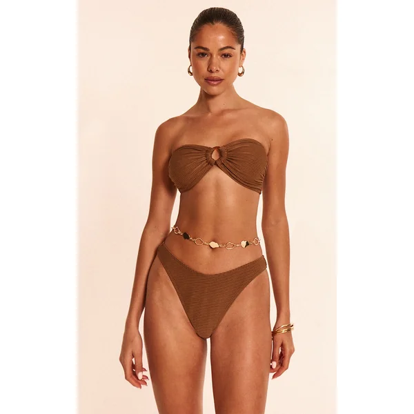 Chocolate Ribbed O Ring Bandeau Bikini Top