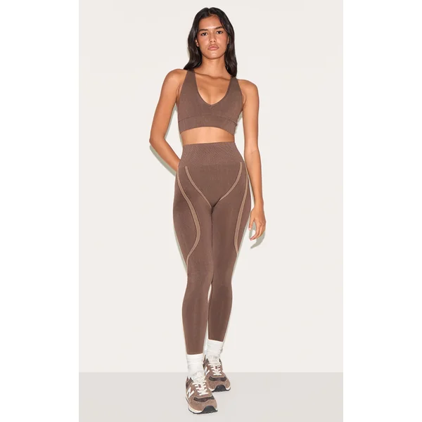 Chocolate Ribbed Seamless High Waisted Leggings