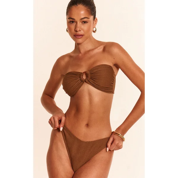 Chocolate Ribbed Tanga Bikini Bottoms