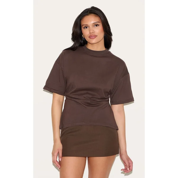 Chocolate Ruched Side Detail T Shirt