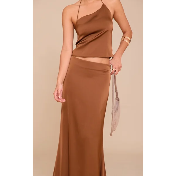 Chocolate Satin Mid Rise Maxi Skirt