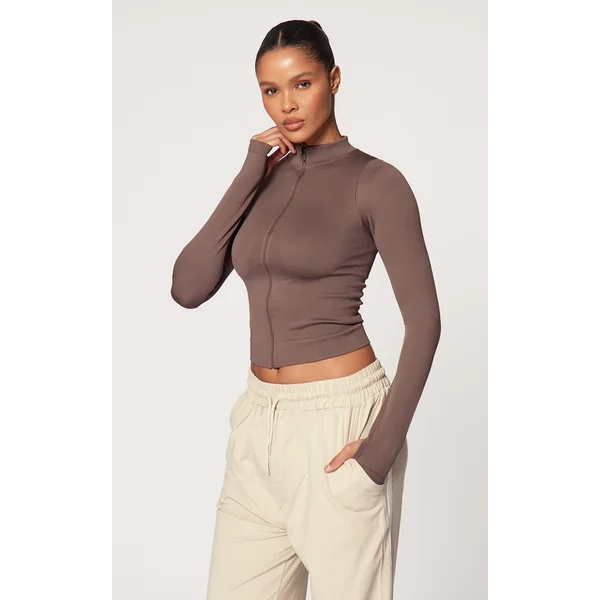 Chocolate Seamless Active Zip Jacket