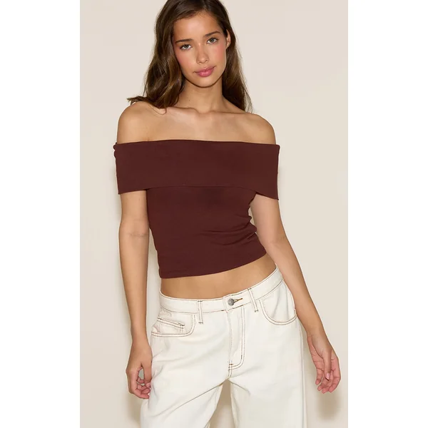 Chocolate Soft Cotton Bardot Top