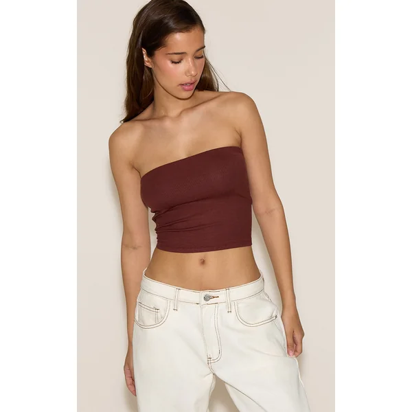 Chocolate Soft Rib Bandeau Top