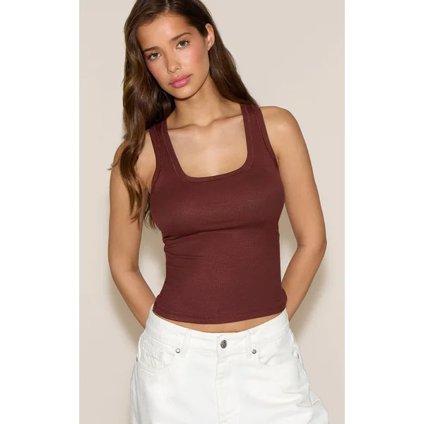 Chocolate Soft Rib Scoop Neck Vest Top