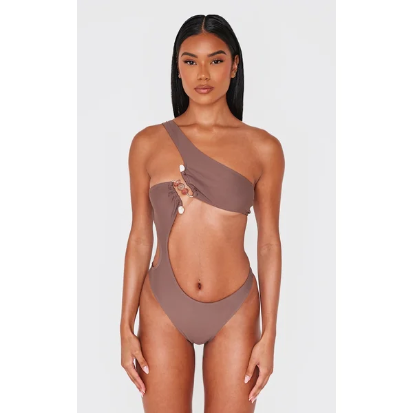 Chocolate Stone Trim Cut Out Swimsuit
