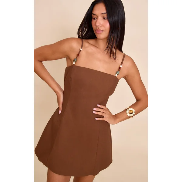 Chocolate Strappy Bead Detail Shift Dress