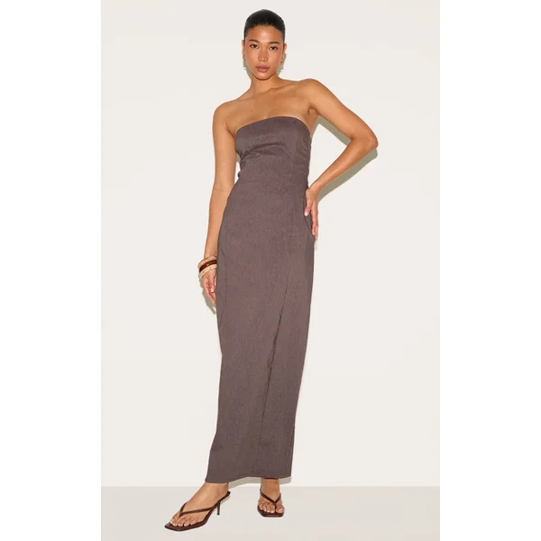 Chocolate Stretch Woven Bandeau Column Maxi Dress